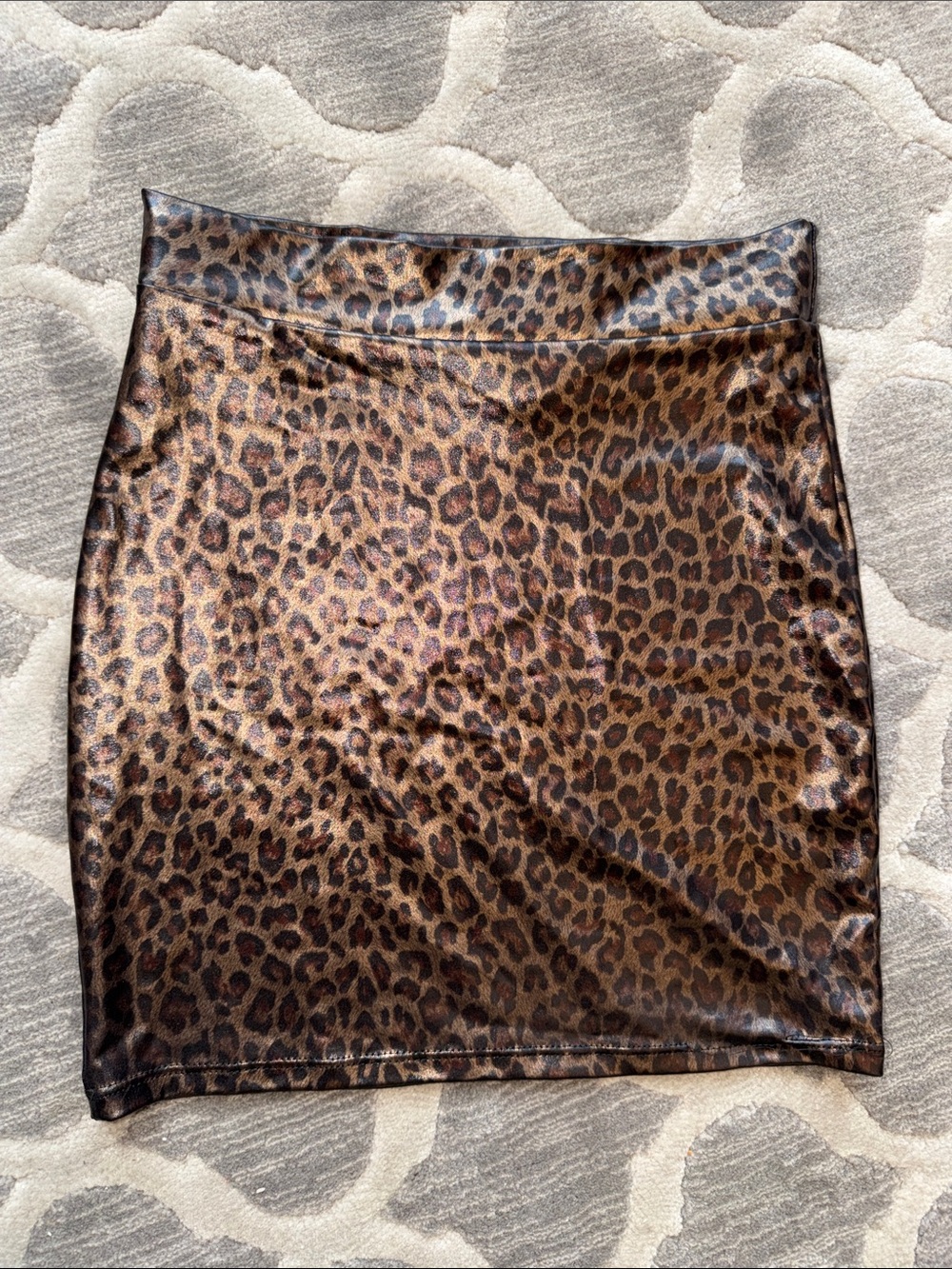 Leopard Print Faux Leather Mini Skirt in Brown